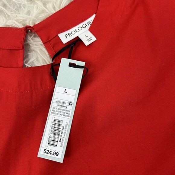 Prologue Red Balloon Sleeve Peplum Womens Romantic Blouse Size Large NWT Cotton - Picture 6 of 10